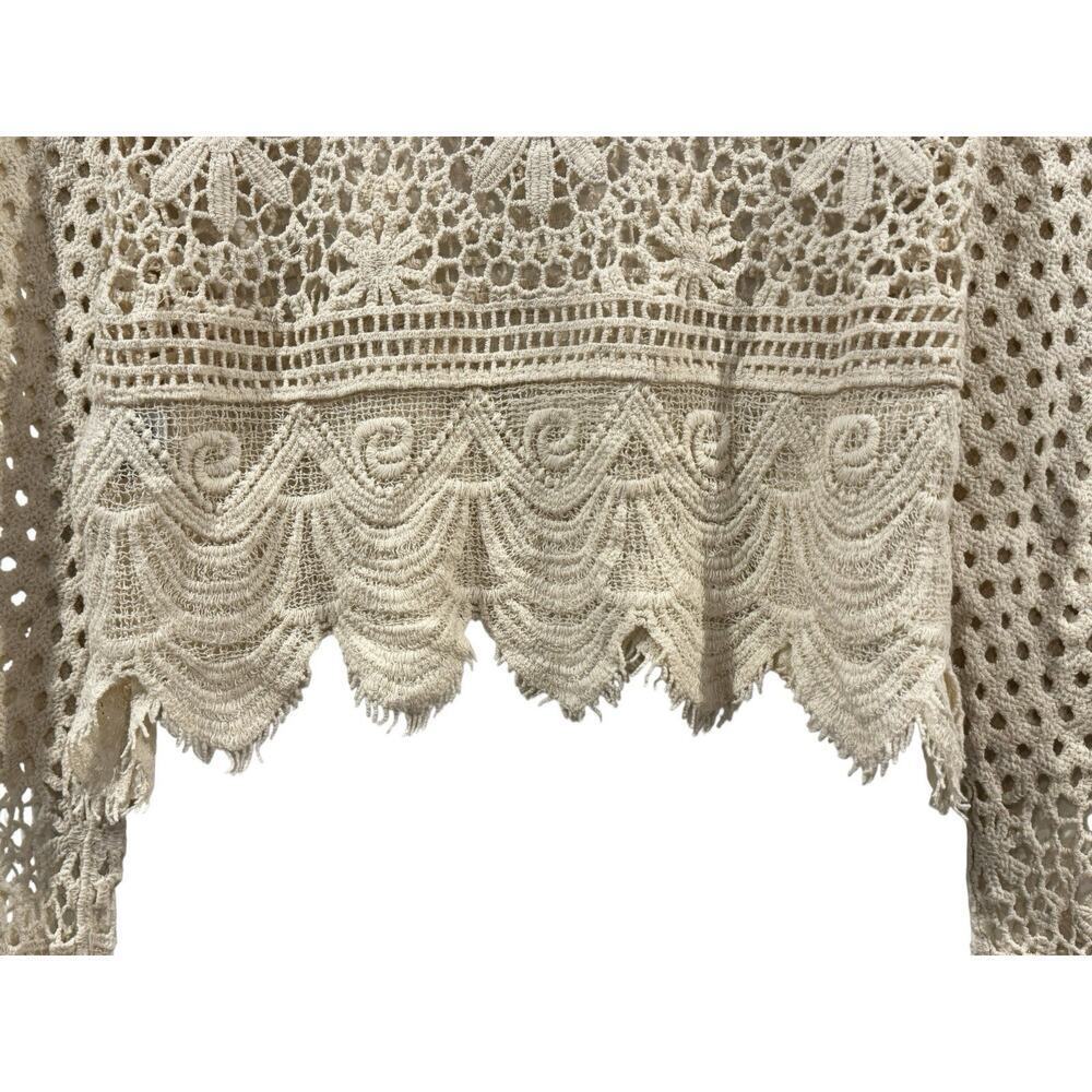 NWT Rebellion Cream Cotton Knit Crochet Crop Top: Size M Boho Fringe - Picture 7 of 11